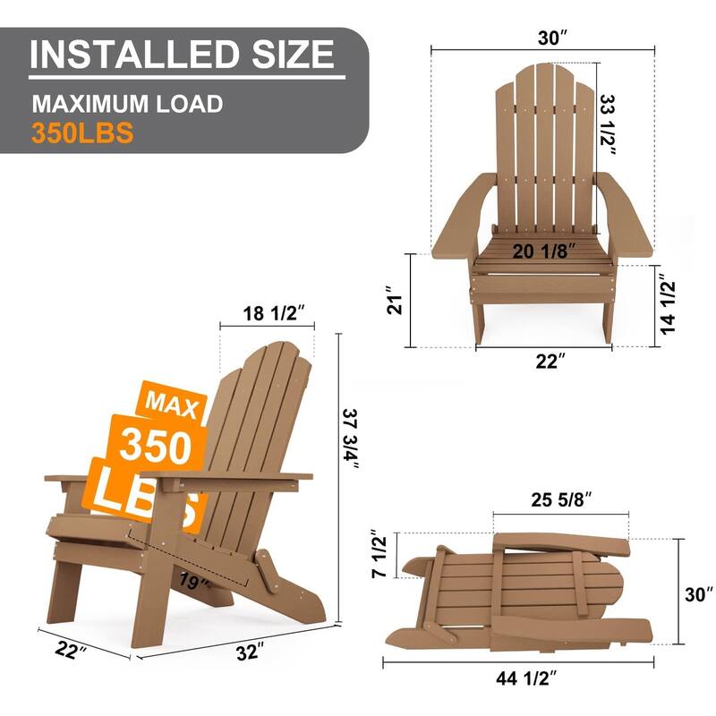 WINSOON 3-Piece All Weather HIPS Outdoor Folding Adirondack Chairs and Table Set