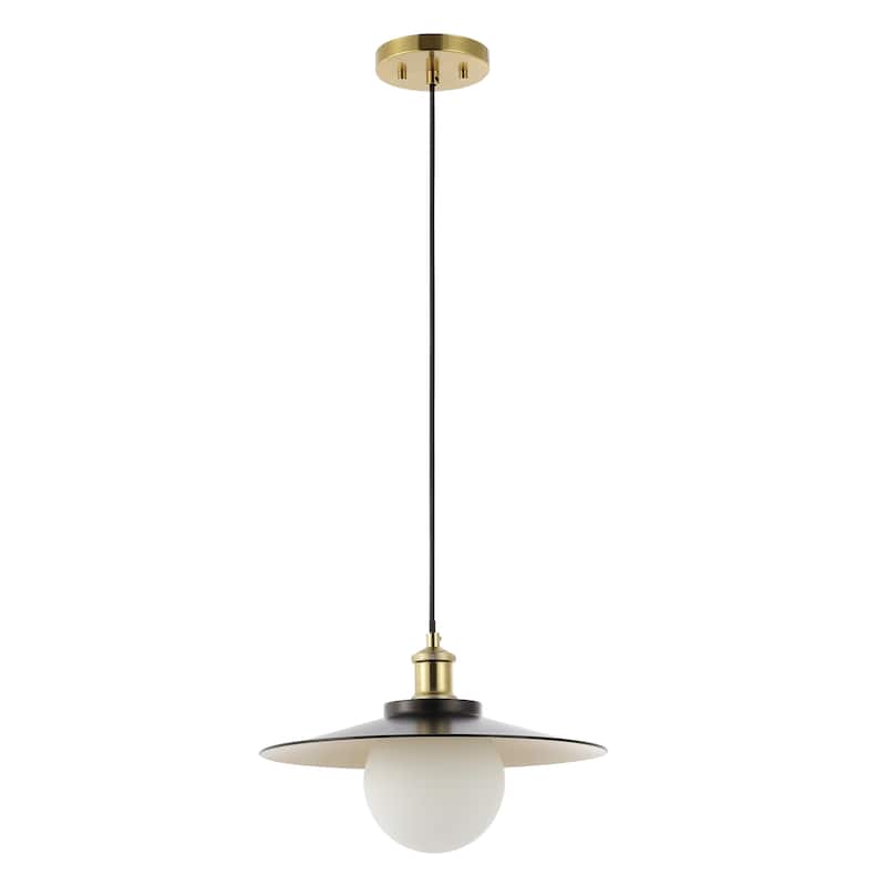 Helix 14.5" 1-Light Scandinavian Farmhouse Iron/Frosted Glass LED Pendant, Oil Rubbed Bronze/Brass Gold by JONATHAN Y