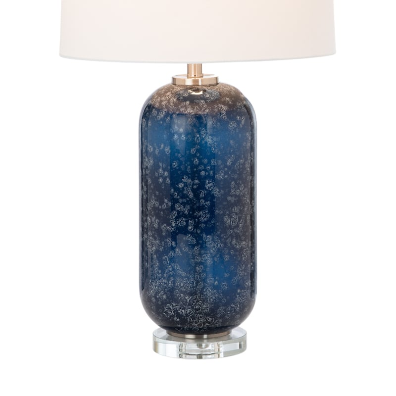 30" Set of 2 Blue Crystal Table Lamps with White Fabric Drum Shade and Cylinder Shape Base for Bedroom - 30”H x 17”W x 17”D