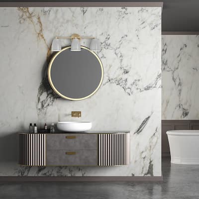 Biba 24 in. 3-Light Brushed Gold Modern Vanity Light with Grey Sky Metal Shades
