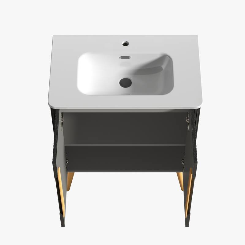 Etna 30" Brushed Black Oakt Bathroom Vanity with Sink, Freestanding & Wall Mounted Bathroom Cabinet Options for Modern Bathrooms