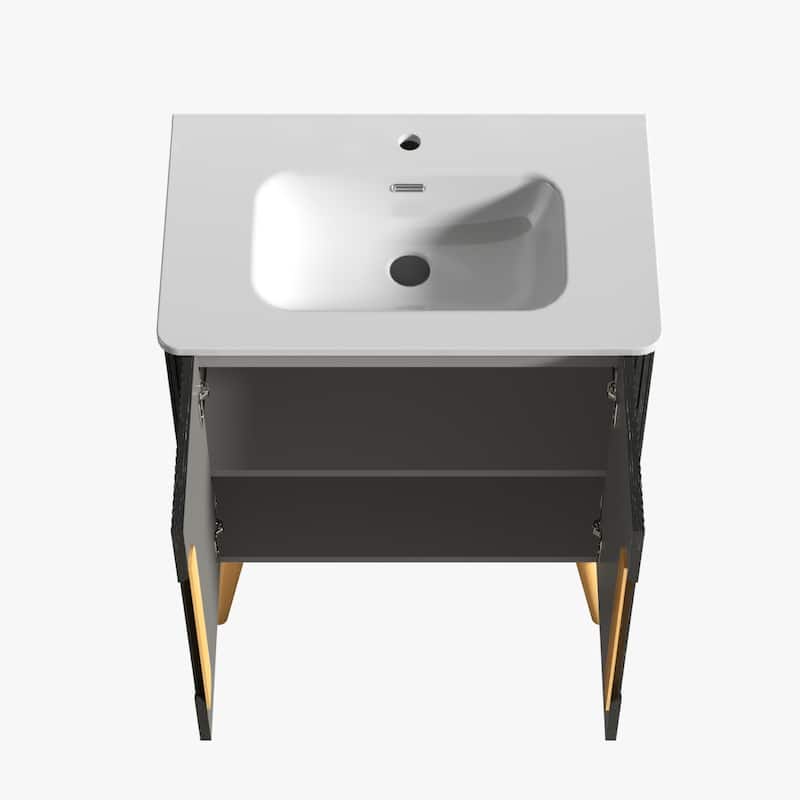 Etna 30" Brushed Black Oakt Bathroom Vanity with Sink, Freestanding & Wall Mounted Bathroom Cabinet
