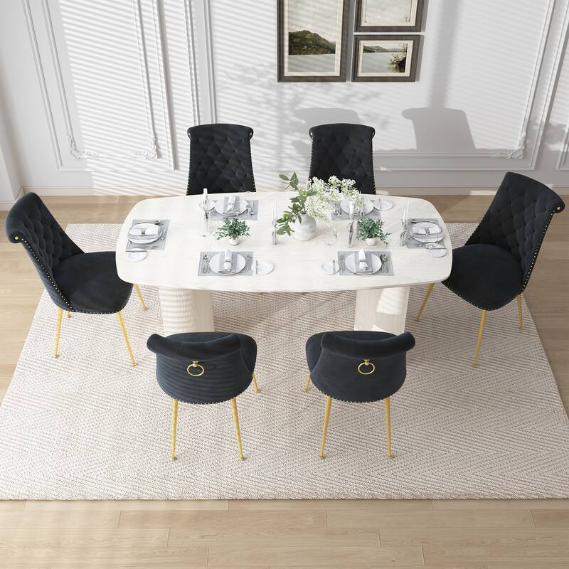 7-Piece Clihome Modern Wood Table Velvet Chair Dining Set