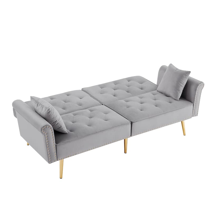 Velvet Loveseat, Upholstered Deep Seat Sofa with 2 Pillows and Nailhead Trim, 2-Seat Armchair Tufted Sofa with Metal Legs
