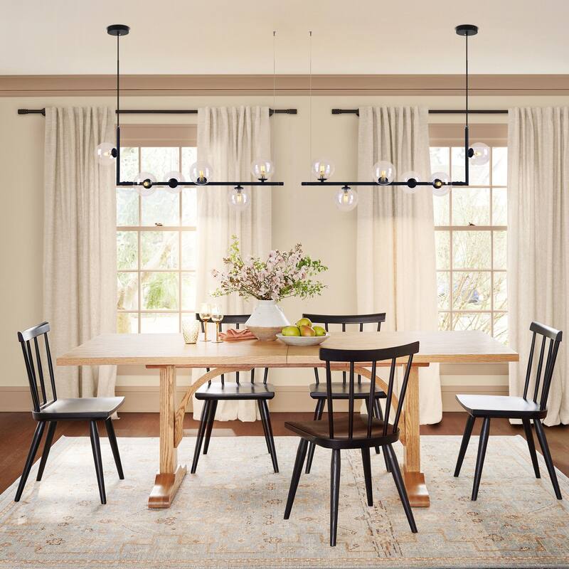 6-Light Modern Black/Gold Linear Sputnik Clear Glass Globe Bubble Chandelier for Kitchen Island