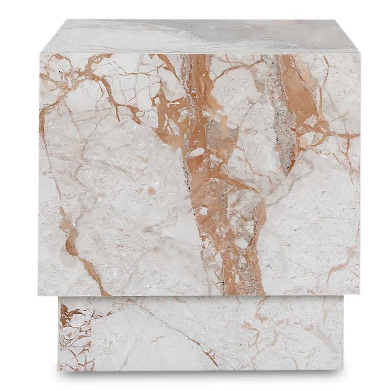 NADAAL STUDIOS Tahlira Accent Table, Square Breccia Aurora Marble Top with Recessed Base, MDF Core, Breccia Marble