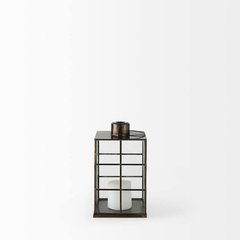 Grimwig Large Gold Metal & Glass Square Candle Holder Lantern