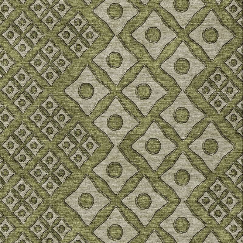 Olive Green And Gray Geometric Washable Indoor Outdoor Area Rug - 3' x 5'