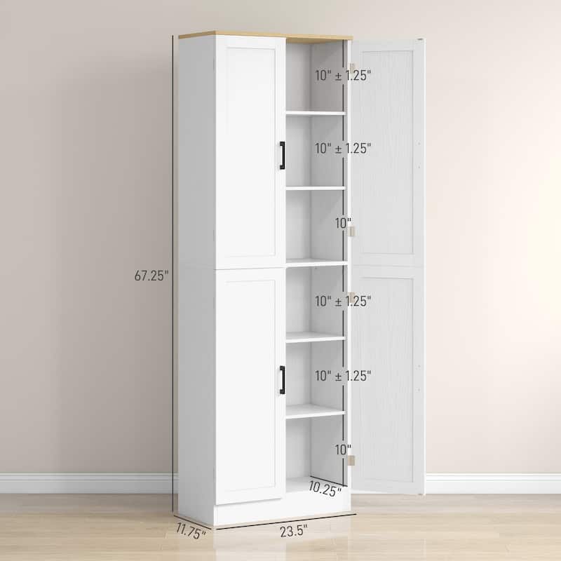 Modern 2-Tone Kitchen Pantry Cabinet with Adjustable Shelves, Freestanding Storage Cabinet Buffet Cabinet