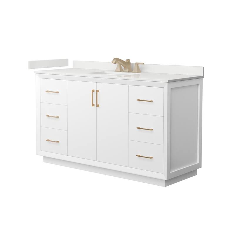 Wyndham Collection WCF414160S-QTZ-US3MXX Strada 60" Free Standing - White / White Quartz Top / Satin Bronze Hardware