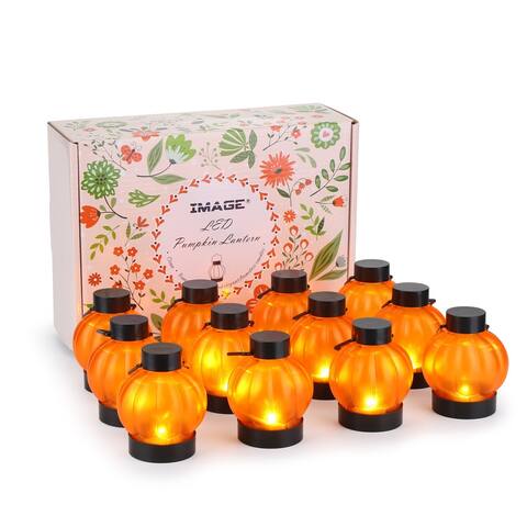 IMAGE 12 Pack LED Pumpkin Tealights Flickering Candles Flameless for Halloween Decor
