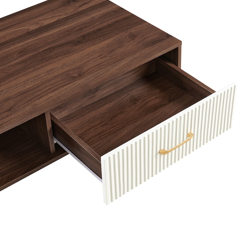 Modern Coffee Table with Drawer for Living Room,Solid Wood Legs