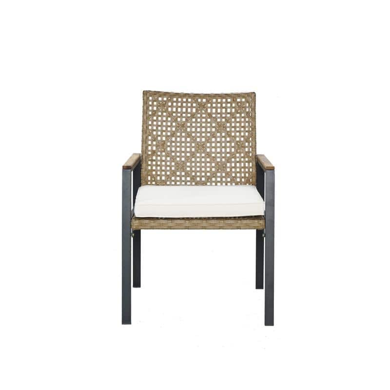 5-Piece All-Weather Outdoor Dining Set - Acacia Wood Table with Umbrella Hole & Rattan Chairs (Patio Conversation Group)‌