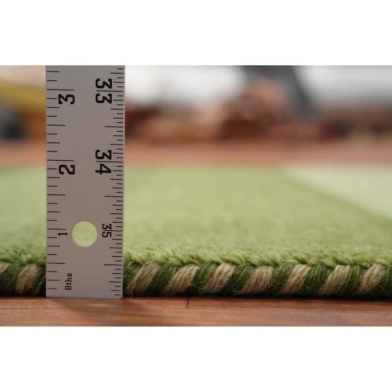 Hand Knotted Oriental 100% Wool Carpet Modern Stripe Green Gabbeh Runner Rug - 4' 8'' X 2' 5''
