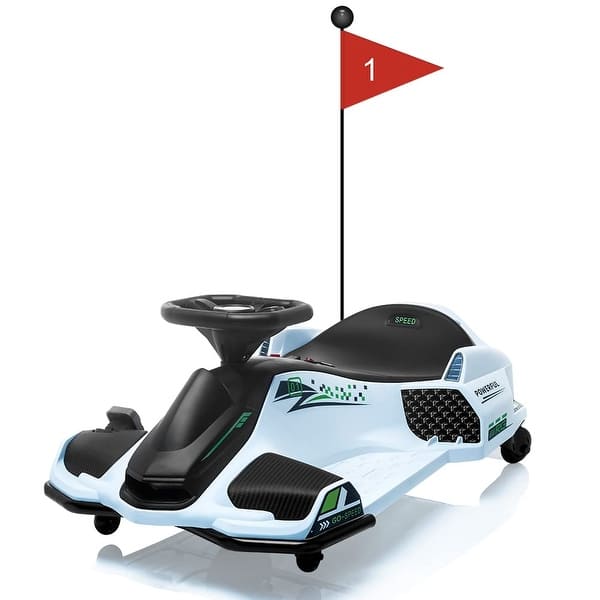 slide 2 of 6, 12V Kids Ride on Drift Car for Kids White - 5-7 Years
