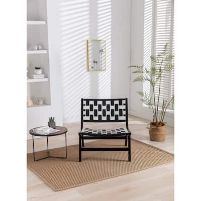 26.18" Accent Chair with Faux Leather Back and Rubber Wood Frame