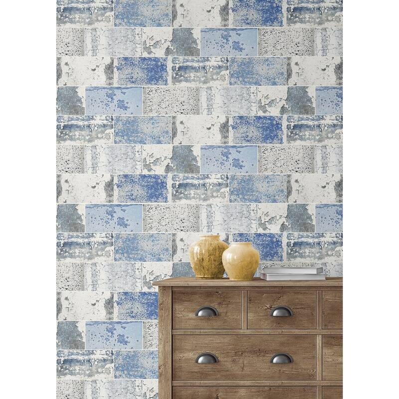 Seabrook Designs Distressed Faux Tile Unpasted Wallpaper