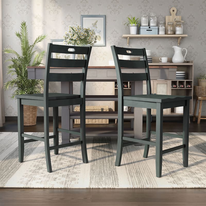Rangel Rustic Wood Ladder Back Counter Height Chairs by Furniture of America (Set of 2) - Antique Grey