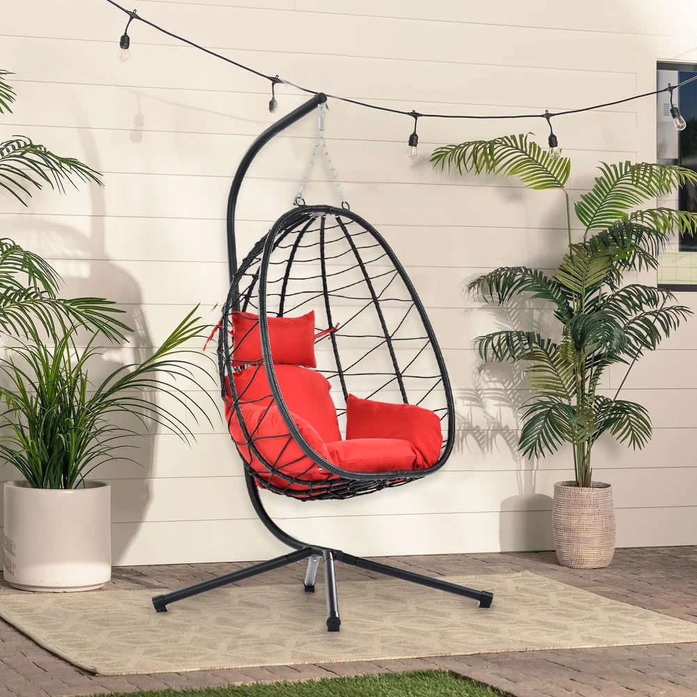 Egg Chair with Stand Indoor Outdoor Swing Chair Patio Wicker Hanging Egg Chair Hanging Basket Chair Hammock Chair