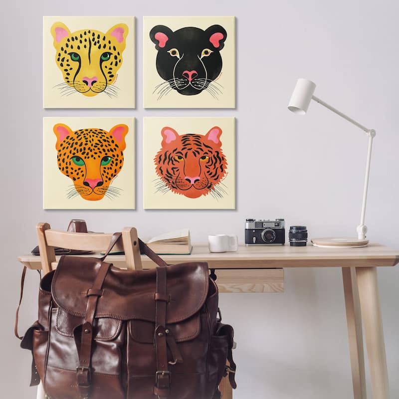 Stupell Modern Jungle Wildlife Faces Canvas Wall Art Design By Carrie Cantwell (Set of 4)