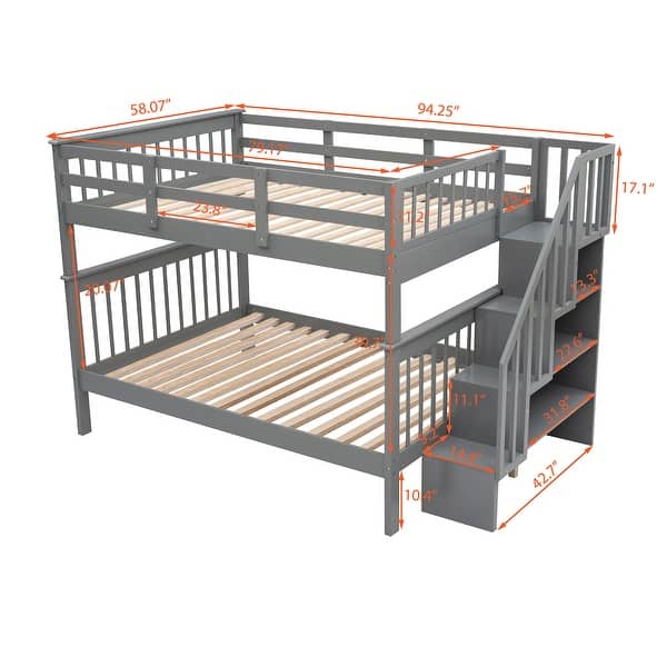 Modrem Full Over Full Bunk Bed With Storage and Guard Rail For Bedroom,Dorm,Adults,Kids