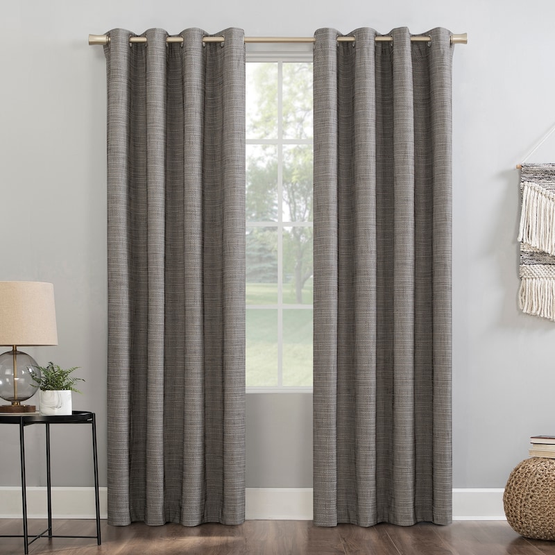 Sun Zero Kline Burlap Weave Thermal Extreme Total Blackout Grommet Curtain Panel, Single Panel - 52 x 96 - Taupe/Cocoa