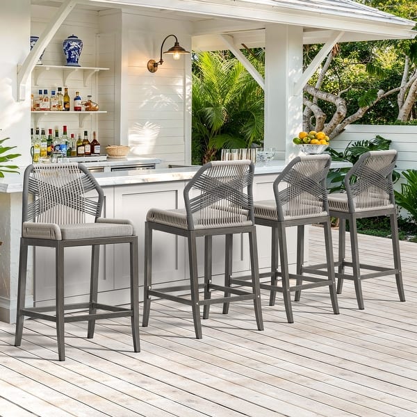 Kitchen Outdoor Counter Height Barstools Set Modern Aluminum Twill