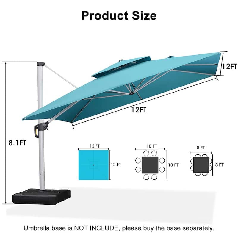 PURPLE LEAF Double Top Deluxe Square Patio Cantilever Umbrella 360 Degree Rotation 9ft/10ft/11ft/12ft Outdoor Classic Umbrella