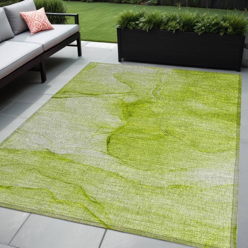 Allus Artistic Abstract Weather Resistant Timeless Fusion Outdoor Rug - 5' X 8' - Green