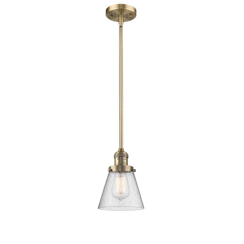 Innovations Lighting Small Cone Single Light 6" Wide Mini Pendant with - Brushed Brass / Seedy