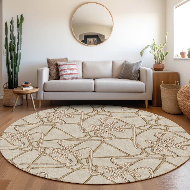 Premium Washable Super Soft Modern Maze Mayfield Rug - Beige - 8' x 8'