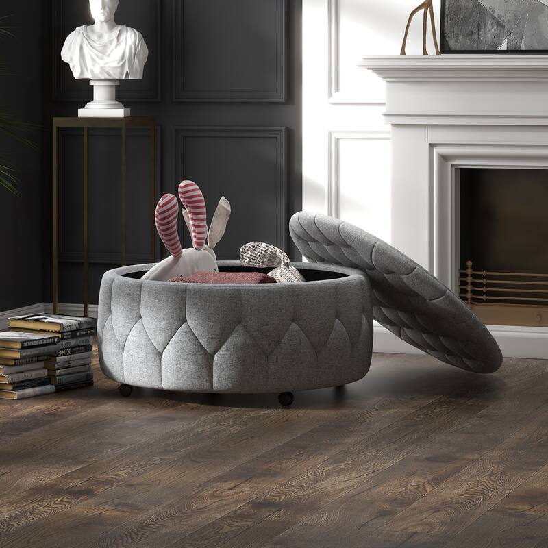 36" Wide Storage Ottoman Large with 4 Wheels,Rolling Ottoman with Removable Lid, Inside 4 Stools/Taborets