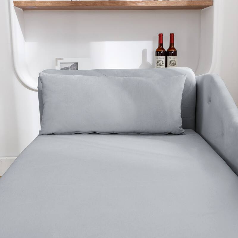Grey Modern 58.26" Velvet Upholstered Buttons Tufted Chaise Lounge Chair with Storage and Wood Legs