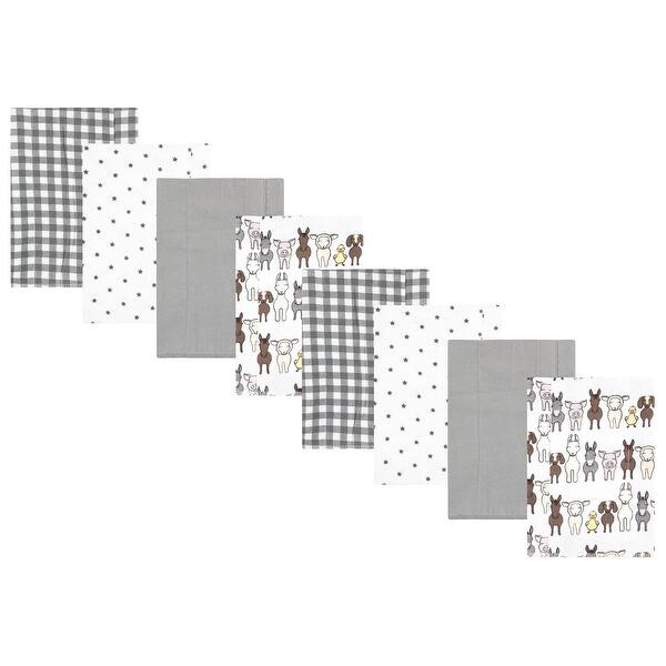 slide 1 of 1, Hudson Baby Cotton Poly Flannel Burp Cloths 8-Pack, Farm Friends Grey, One Size - Farm Friends Grey 8-Pack - One Size One Size - Farm Friends Grey 8-Pack