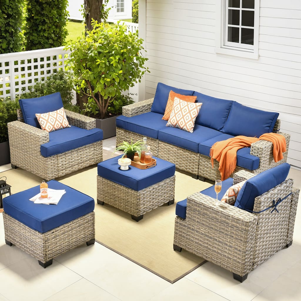 OVIOS 7-Piece T Shaped Seat Wide Armrest Patio Conversation Set