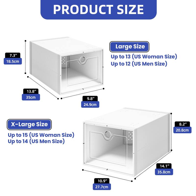 24 Pair Medium Size White Shoe Storage Box Clear Plastic Stackable Shoe Organizer - 24PCS