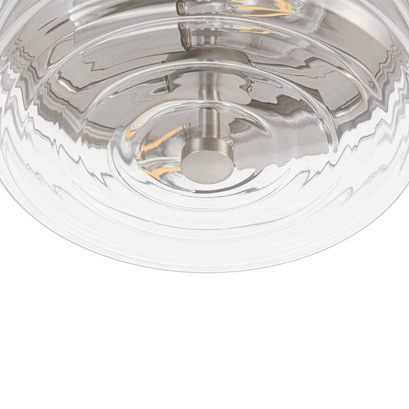 Contemporary 2-Light Round Glass Drum Flush Mount 9.8in