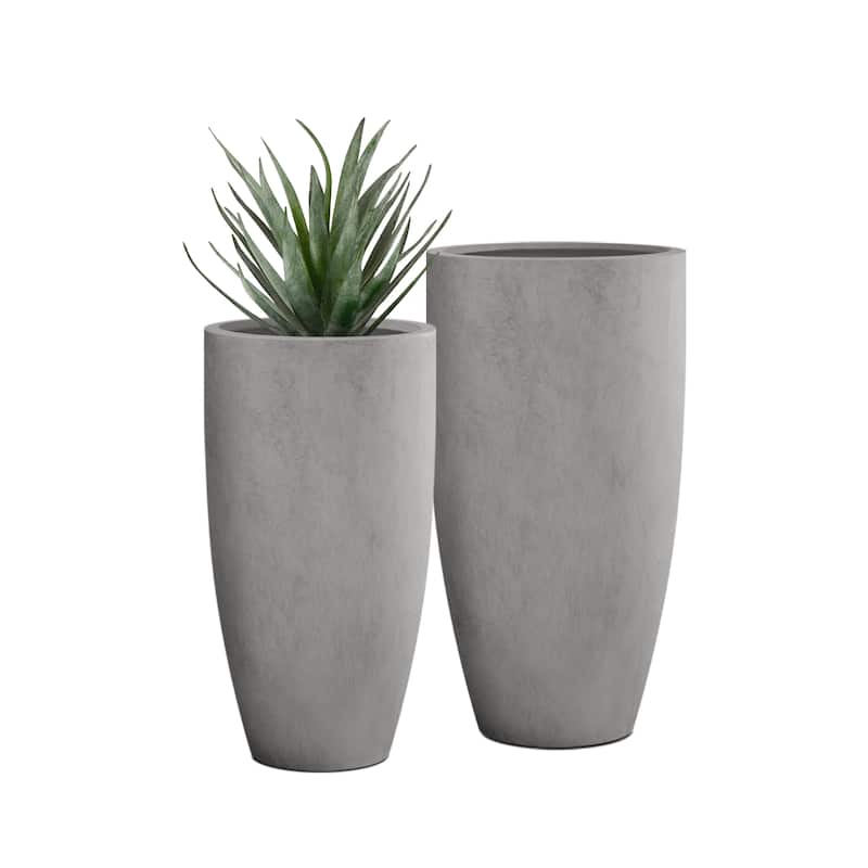 Plantara 32" & 23.6" H Tall Raw Concrete planter, Large Outdoor Plant pot, Modern Tapered Flower pot for Garden