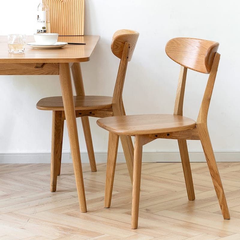 Wood Dining Chairs, Solid Oak Wood Chairs w/ Backrest & Seat