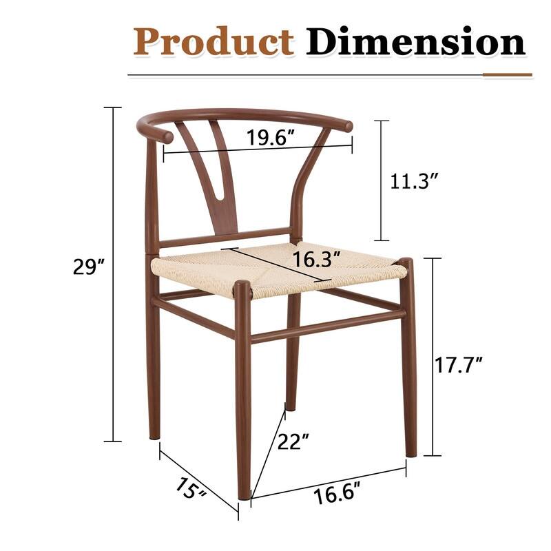 Medieval Y-Shaped Dining Chairs - Woven Natural Rope Seats & Black Iron Frame (Set of 4)‌