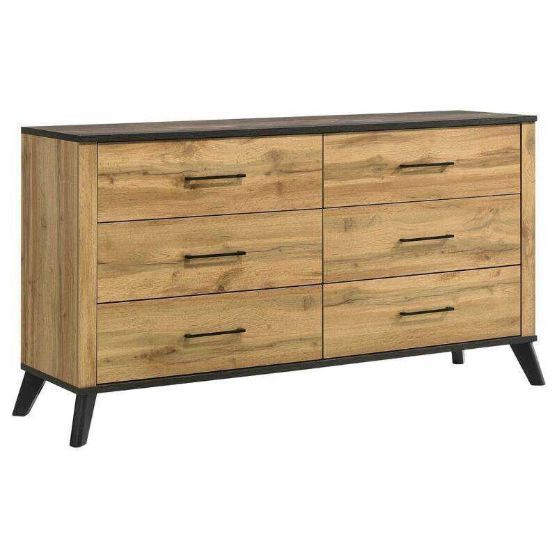 6-Drawer Natural Pine Dresser Cabinet with Rustic Modern Style, Smooth Glide Drawers, and Durable Construction