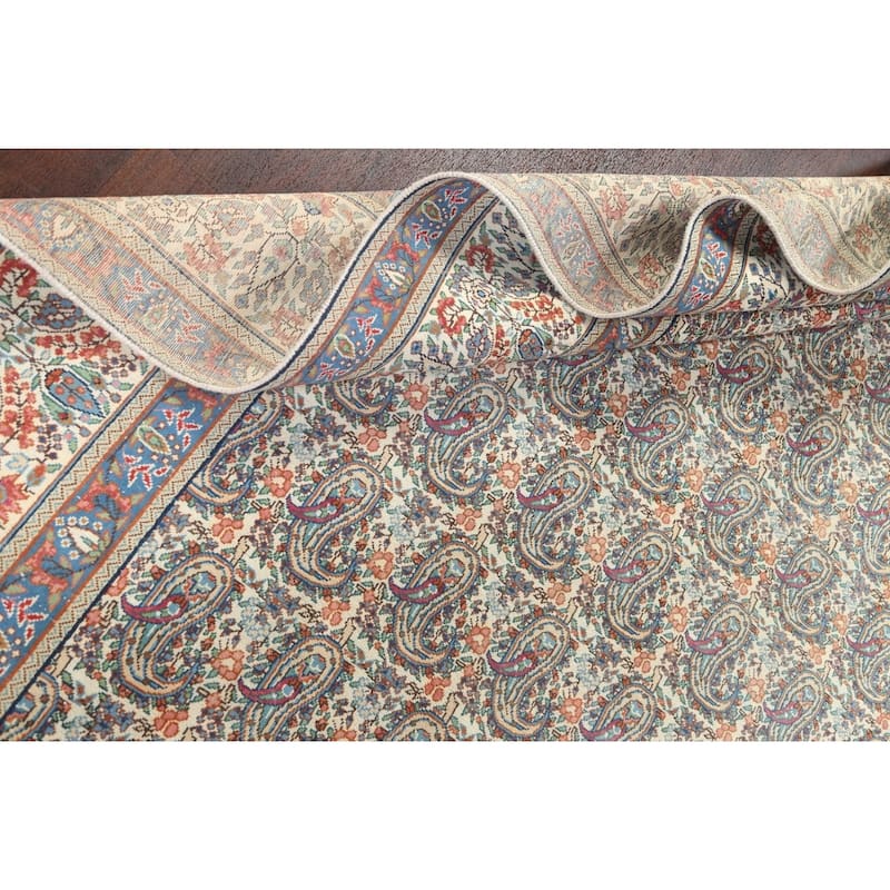 Muted Distressed Paisley Kerman Persian Area Rug Handmade Wool Carpet - 9'8" x 12'6"