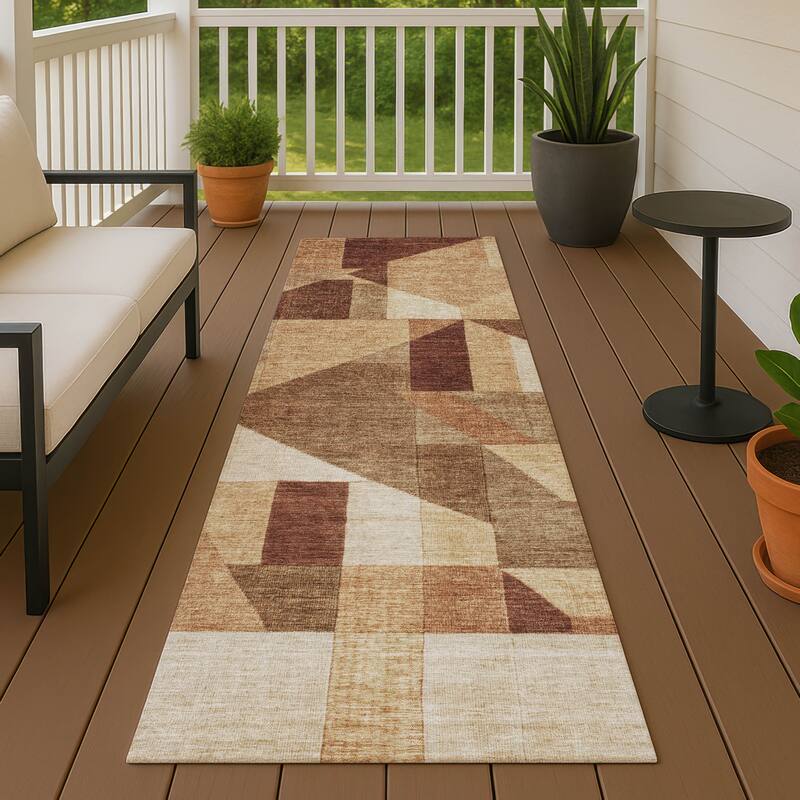 Machine Washable Indoor/ Outdoor Modern Geo Chantille Rug - Paprika - 2'3" x 7'6"