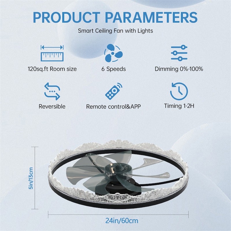 24" Decorative LED Ceiling Fan Light