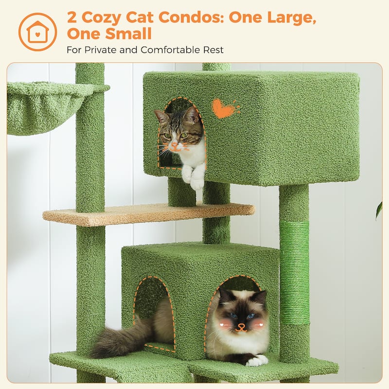 Cat Tree with Large Top Perch, Plush Hammock, 2 Condos, Dangling Pompom & Cat Scratching Posts
