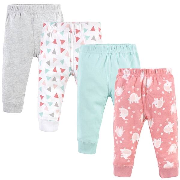 slide 1 of 1, Luvable Friends Baby Girl Cotton Pants 4pk, Girl Basic Elephant 0-3 Months - Girl Basic Elephant