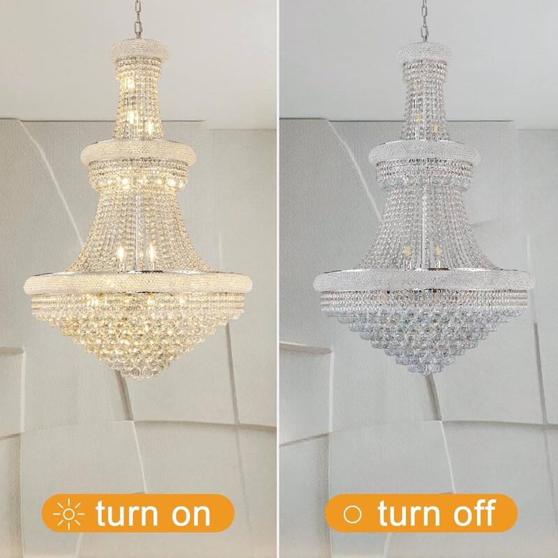 KAYLA 19-Lights High Ceiling Chandelier Modern Gold Crystal Chandeliers Large Foyer Chandelier Fixtures