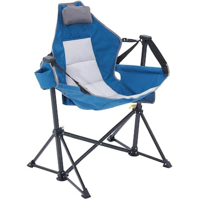 Steel Rocking Hammock Folding Chair with Cushion and Side Pocket - 27.55” L x 35.82” W x 36.02” H