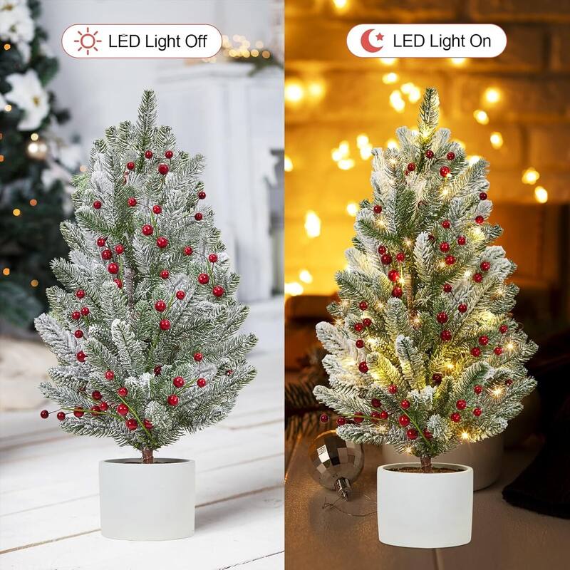 24 Inch Pre-lit Artificial Small Table Top Christmas Tree with Lights - 2FT