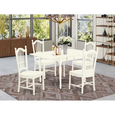 HomeStock 5-Pc Linen White Finish Solid Wood Top - Dining Room Set with Dropleaf - Seats 4